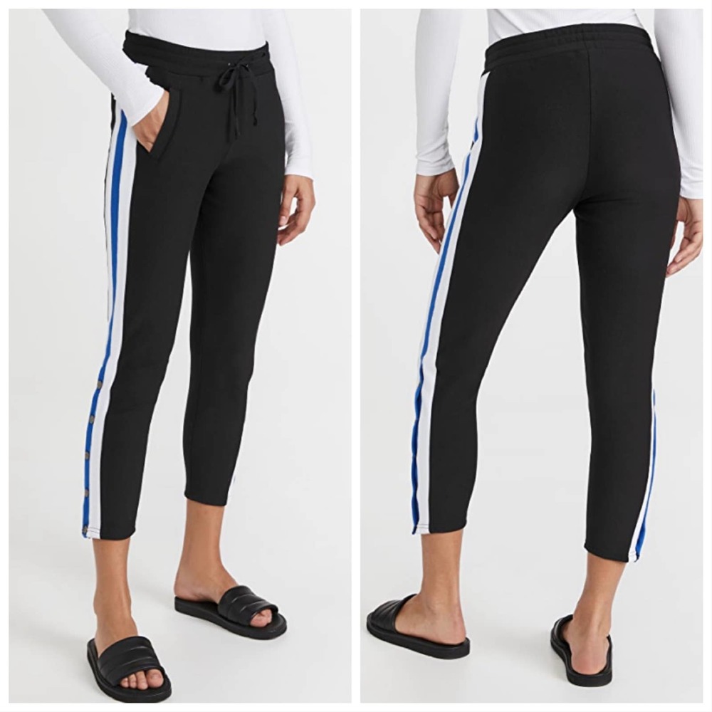 Plush Apparel Bottoms Womens S Tapered Fleece Joggers Blue Stripe Side Snaps NWT